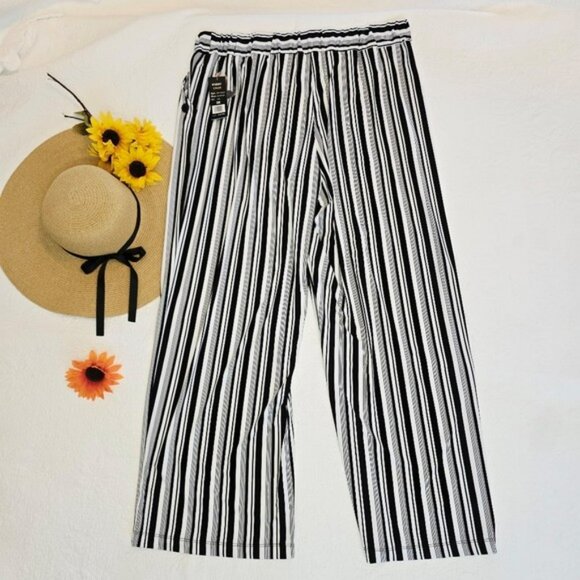 Robert Louis Women's Black White Striped Wide Leg Pants Size 3X Pull On NEW - Picture 10 of 12